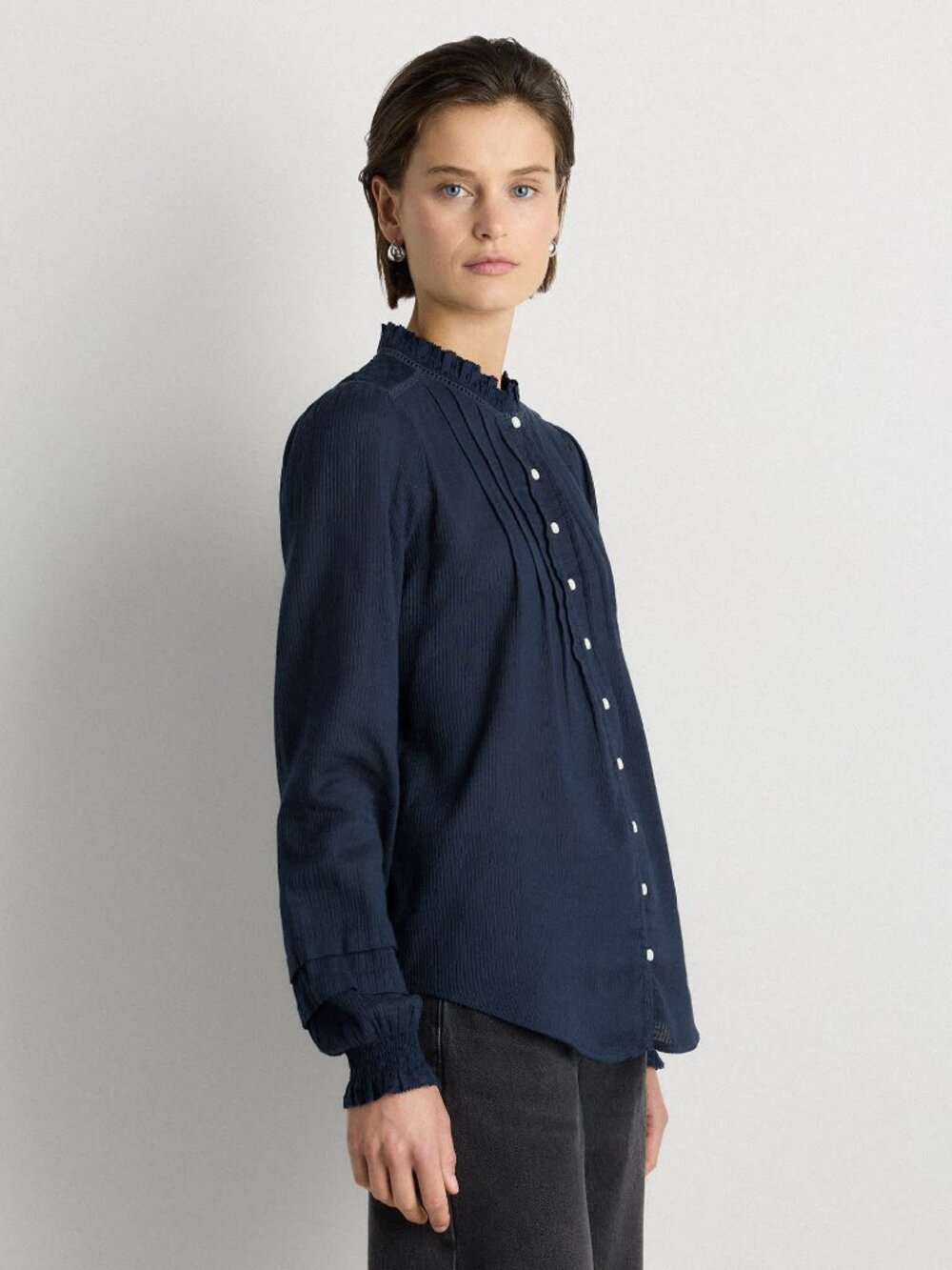 Quince Peasant Blouse in Navy - Organic Textured Cotton - Picture 8 of 9